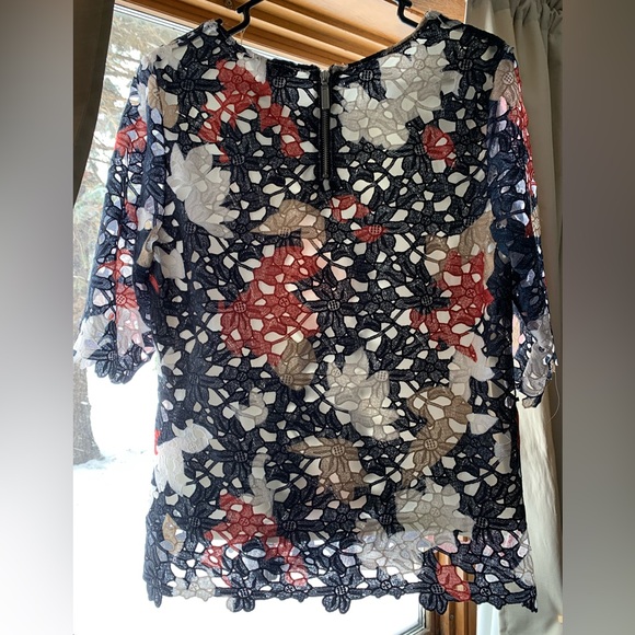Christopher & Banks Floral  Lace Top with Liner | Navy Red White | Medium - Picture 3 of 8